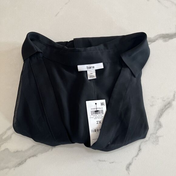 Bar III Plus Front Tie Button Blouse Women's 2X Black V-Neck Long Sleeve Top NWT - Picture 11 of 11